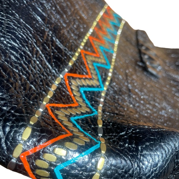 Calleen Cordero Colorful Leather Painted Tribal Tote Bag with studding - Picture 5 of 16